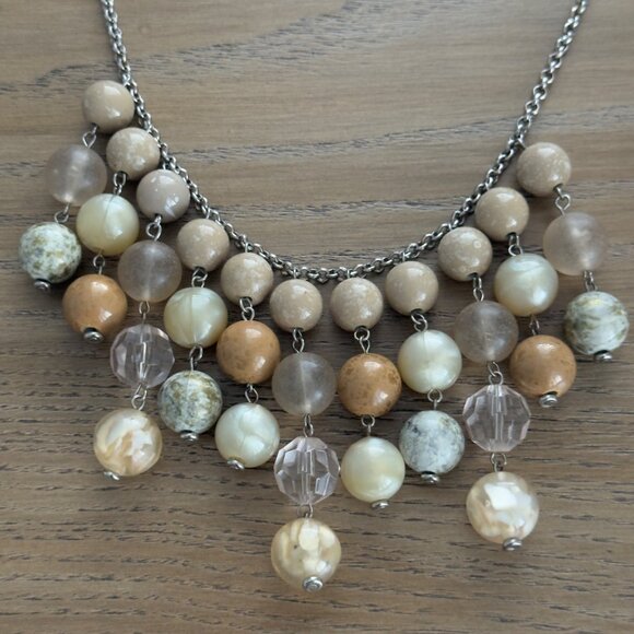 Multi-Strand Beaded Cluster Necklace Earthy Tones Champagne Cream Adjustable NY - Picture 2 of 13